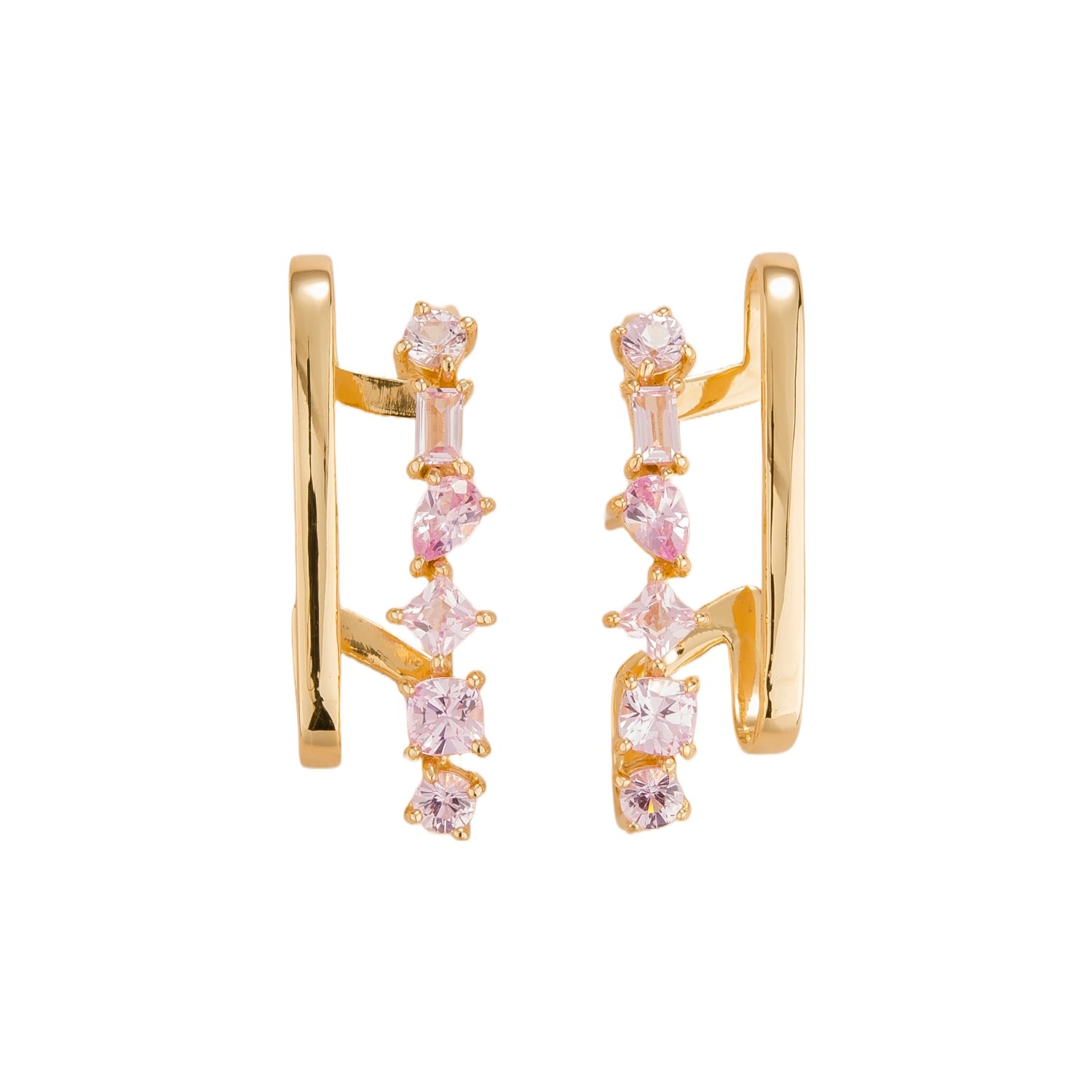 Juvetti Women's Gold / Pink / Purple Serene Gold Earrings Set With Pink Sapphire