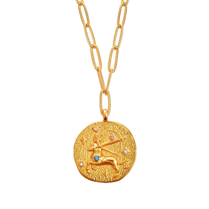 Aurozia Women's Gold Constellations Sagittarius Double-sided Coin Necklace In Gold