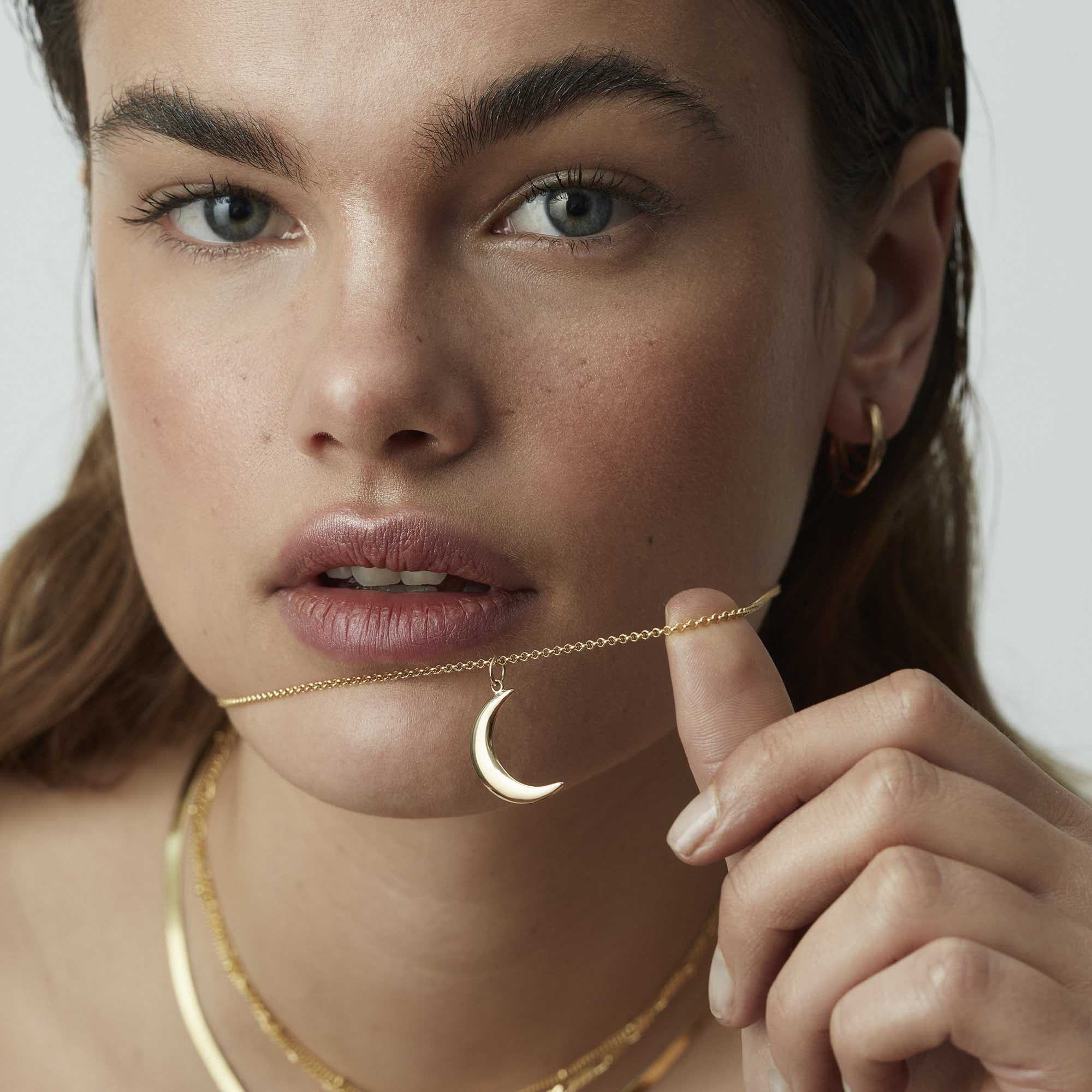 Crescent Moon Necklace Gold Muru Wolf Badger