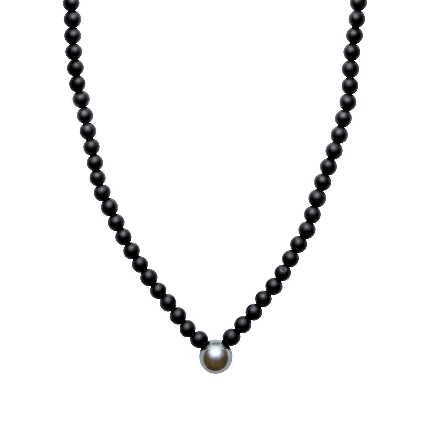 Ora Pearls Black / Grey Aro Men's Round Tahitian Pearl & Matt Onyx V Shape Necklace In Multi