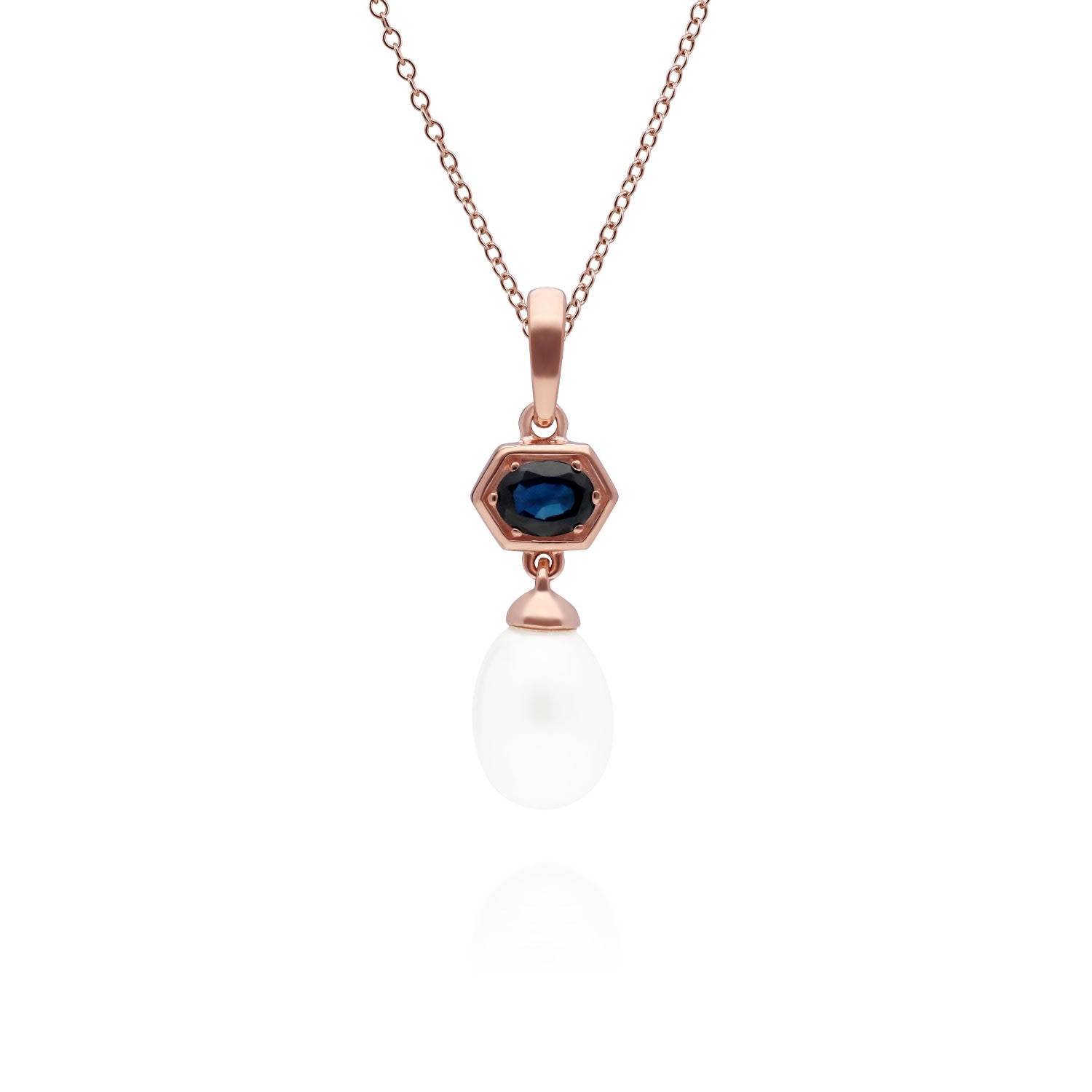 Women’s Blue Modern Pearl & Sapphire Pendant In Rose Gold Plated Silver Gemondo