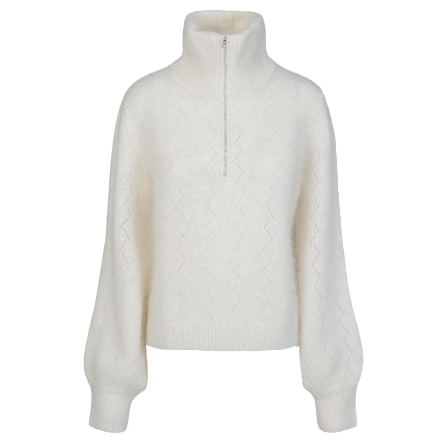 Women’s "Mille" Fluffy Mohair Pullover - White Small Tirillm