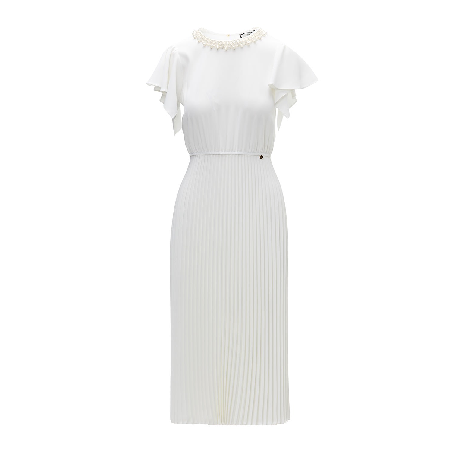 Women’s Faux Pearl-Applique Midi Dress White Large Nissa