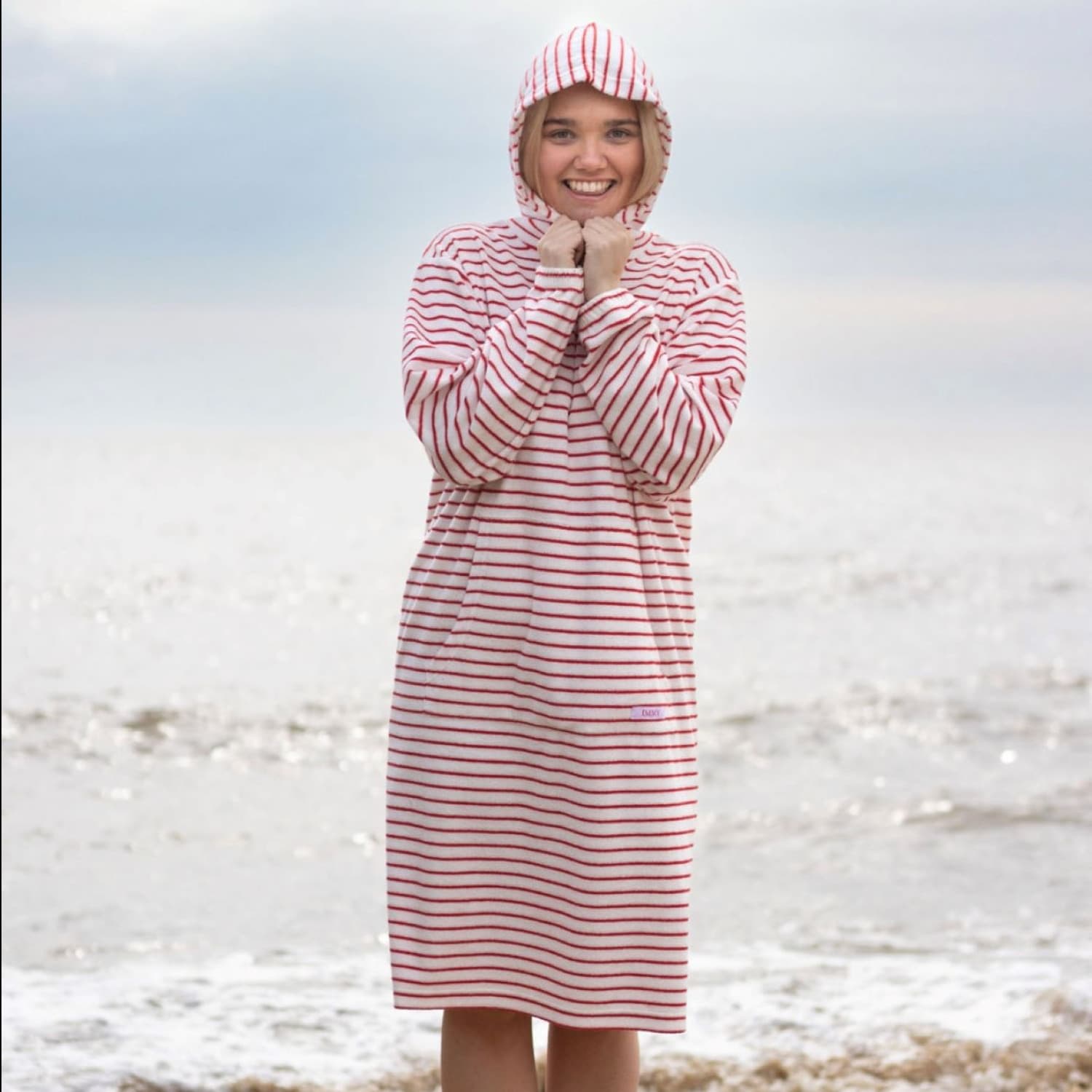 Hooded Towelling Cover Up Beach Robe Strawberries Cream Bridie