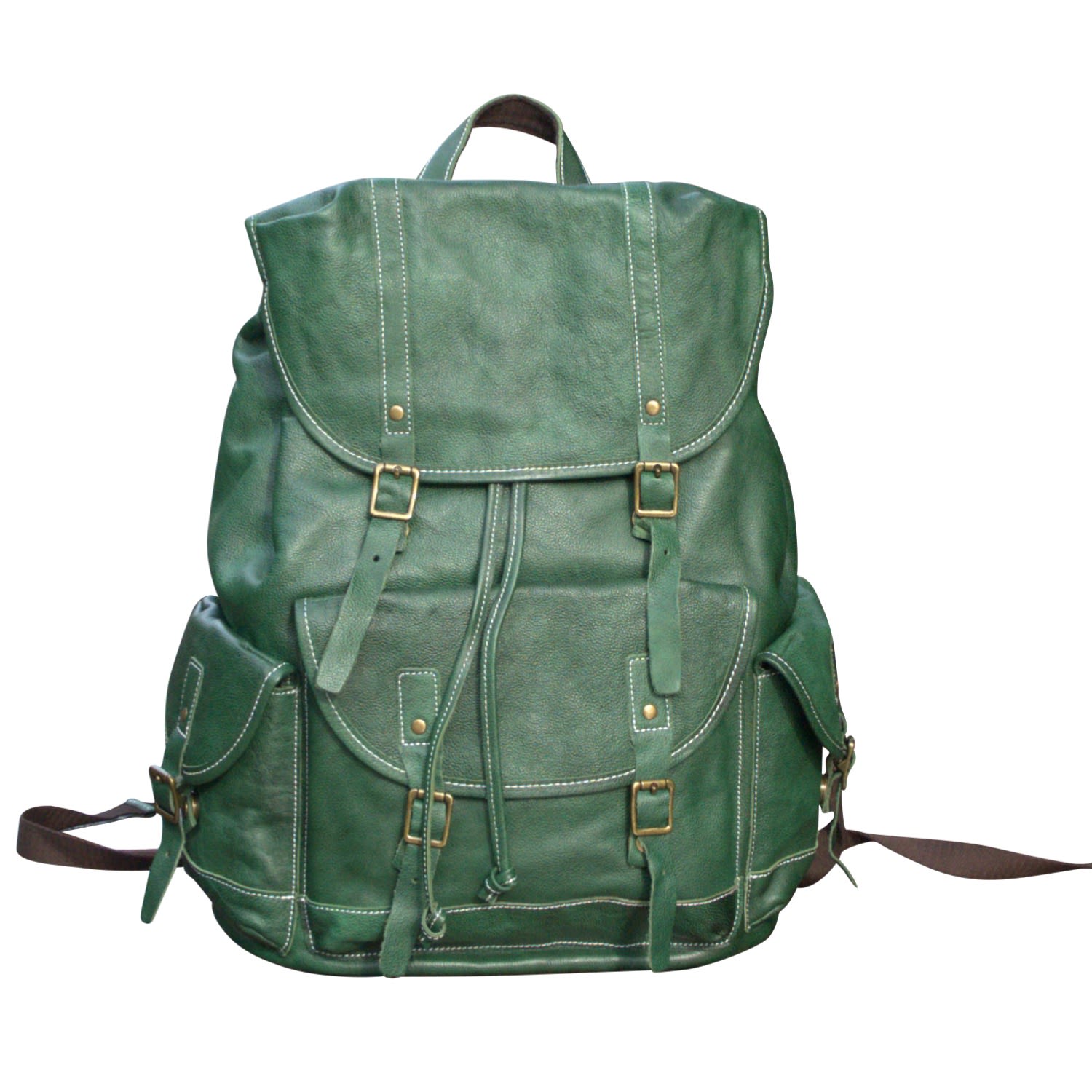 Women’s Green Military Style Leather Backpack - Emerald Touri