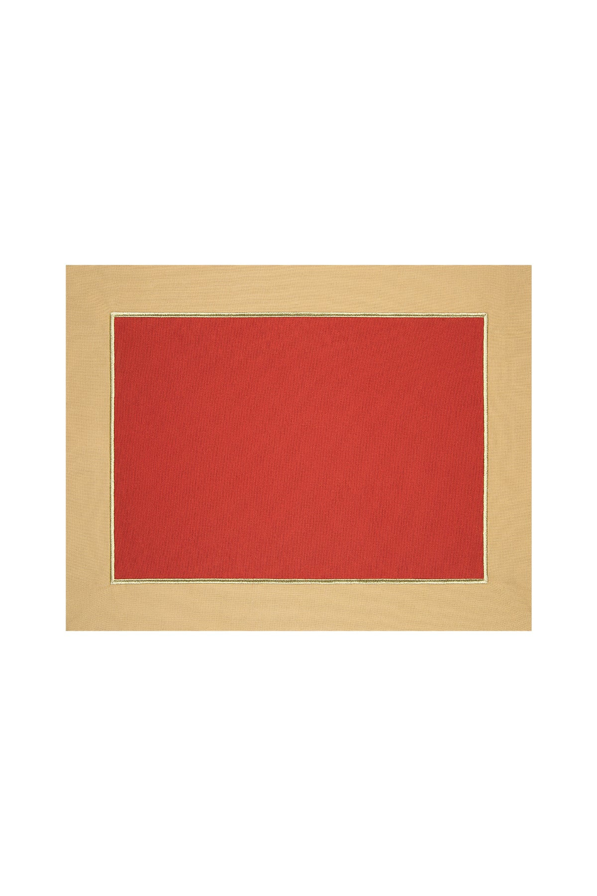 Roumélie Orientale Brick Red & Cookie With Gold Embroidered, Timeless Placemat Set Of Four - Sunset Therapy In Red