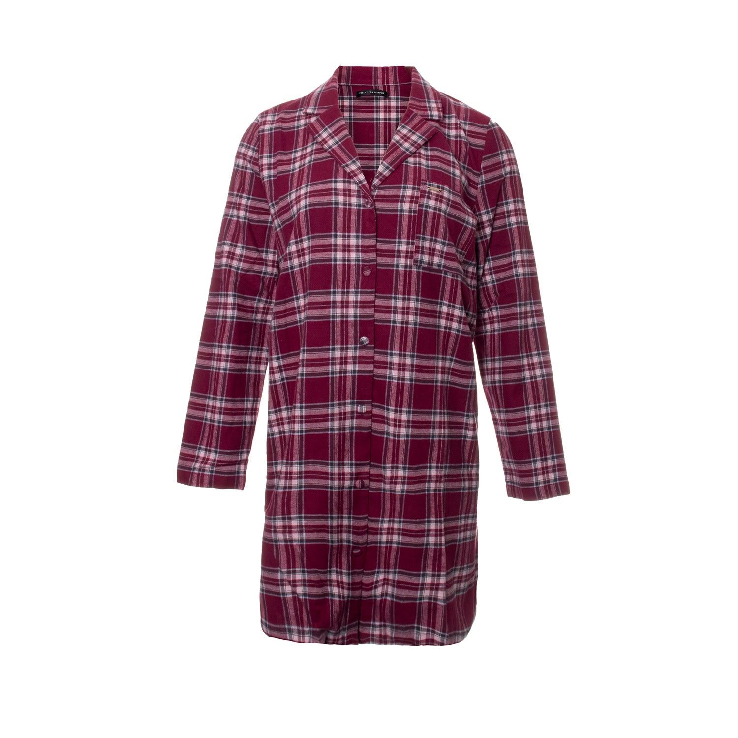 Pretty You Women's Red Classic Cotton Plaid Nightshirt In Bordeaux In Red