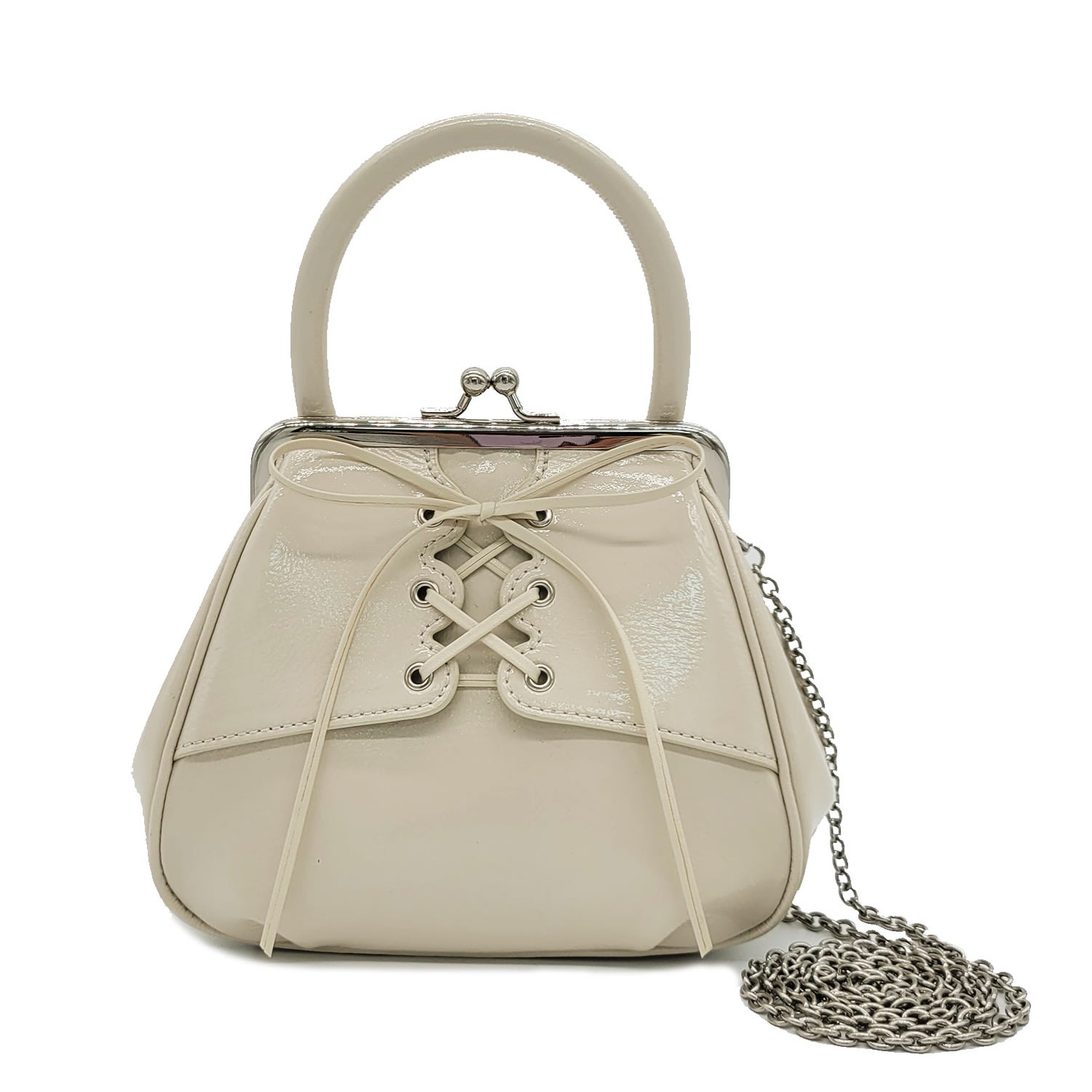 Oryany Mini Lace-up Patent Leather Top-handle Bag In Ivory