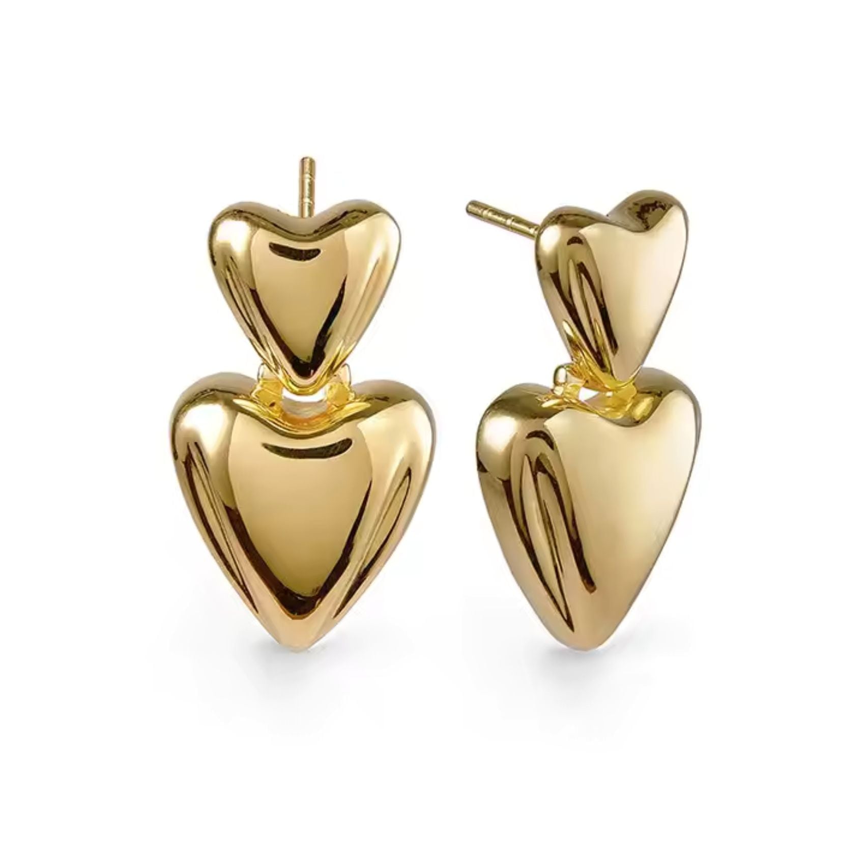 Nazzar Women's Gold Double Heart Dangle Earrings