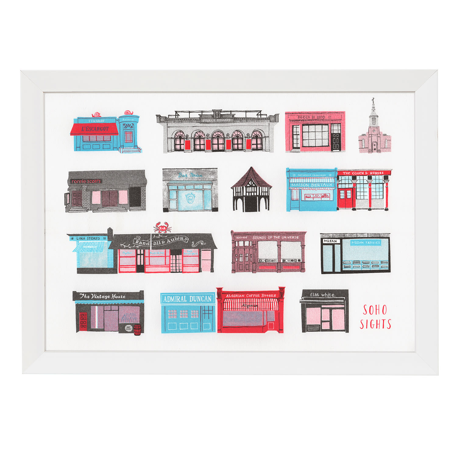 Rosa & Clara Designs Blue / Black / Red Soho Sights Risograph Print In Blue/black/red