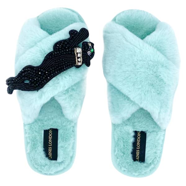 blue fluffy slippers