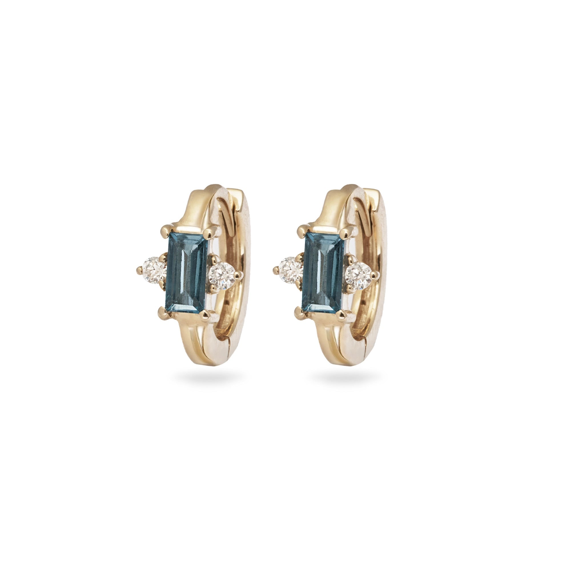 Zohreh Women's Gold / Blue London Blue Topaz & Diamond Baguette Huggie Hoop Earring Pair 9k Gold In Gold