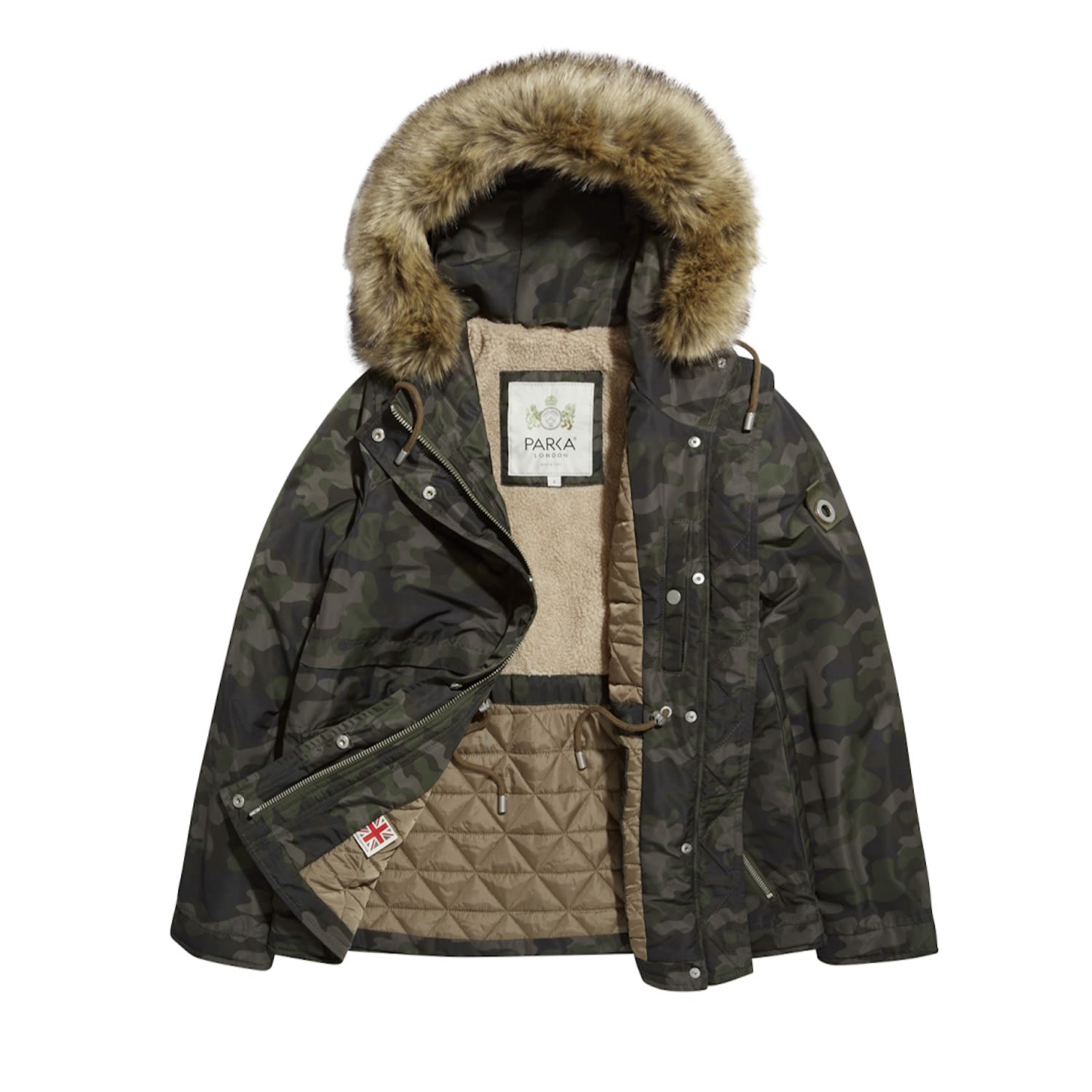 Women’s Wanderer Faux Fur Jacket - Camo Small Parka London