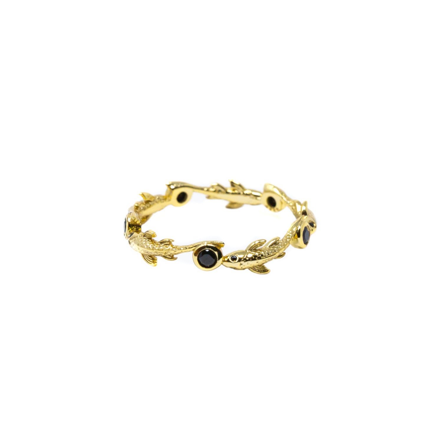 Women’s Neshama Eternity Fish Band- Onyx- Gold Nasi Silver