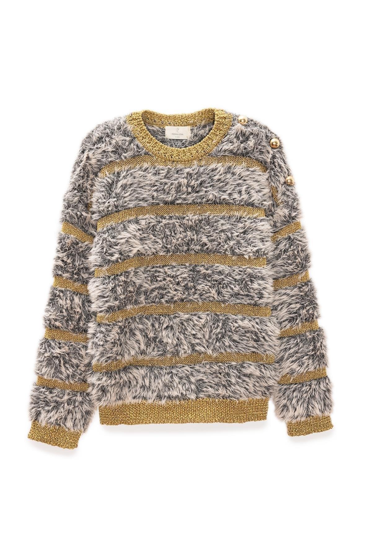 Peraluna Women's Neutrals / Gold Yona Fluffy Glittery Knit Jumper In Beige Melange In Gold