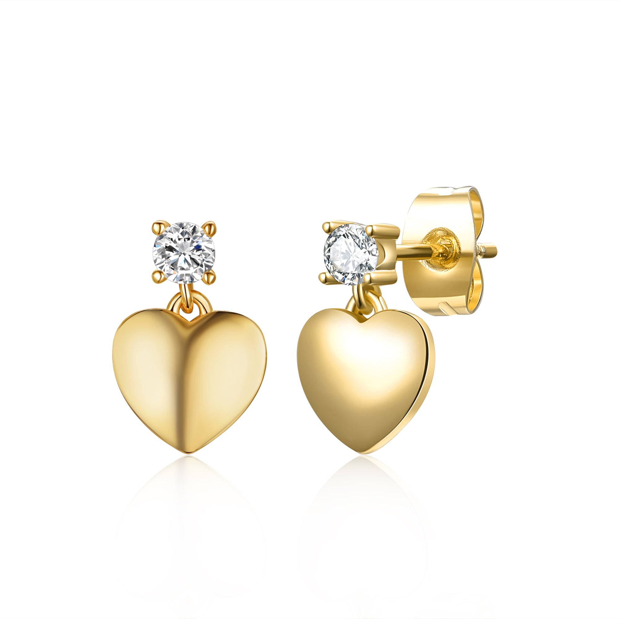 Women’s Gold / White Rachel Glauber Yellow Gold Plated Cubic Zirconia Heart Dangle Earrings Genevive Jewelry