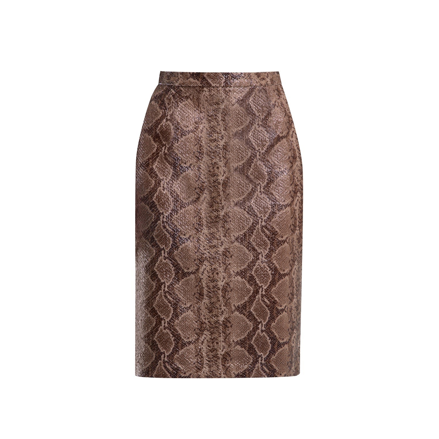 RUMOUR LONDON WOMEN'S BROWN SANDY SNAKE SKIN FAUX LEATHER PENCIL SKIRT