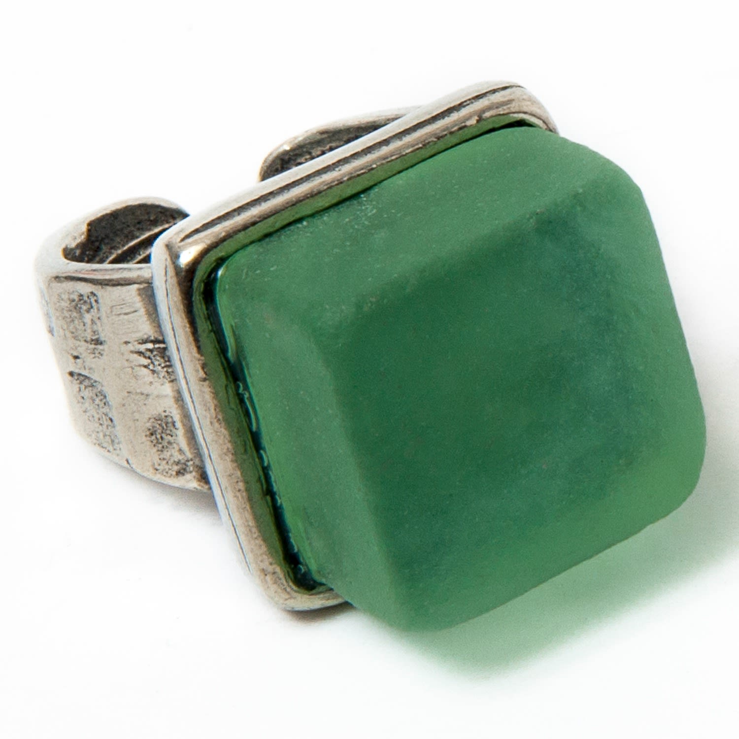 Smart Glass Jewelry Women's Green Recycled Bottle Glass Cube Silver Ring Antique Clear