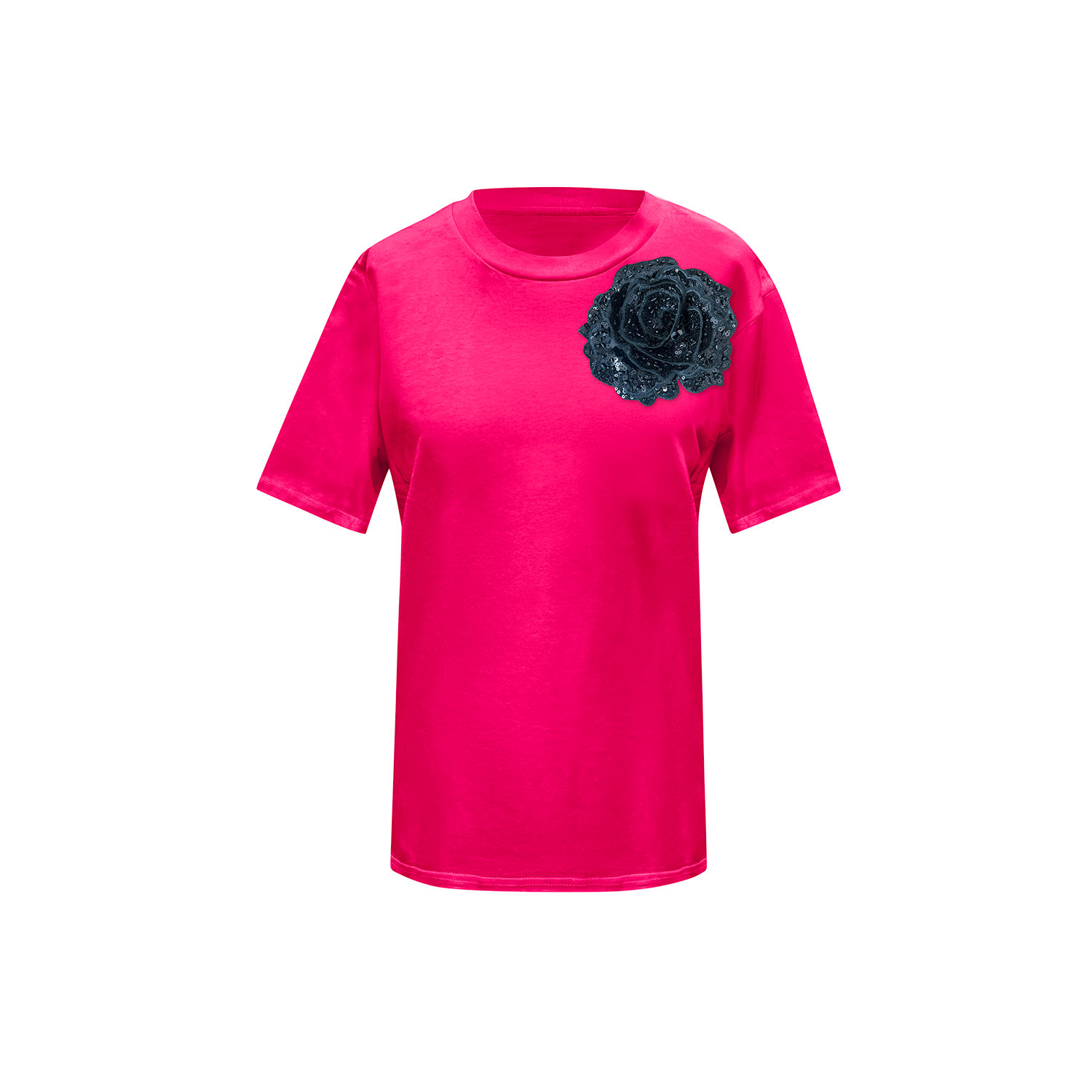 Toma Women's Pink / Black Pink Cotton T-shirt With Black Side Sequin Rose In Pink