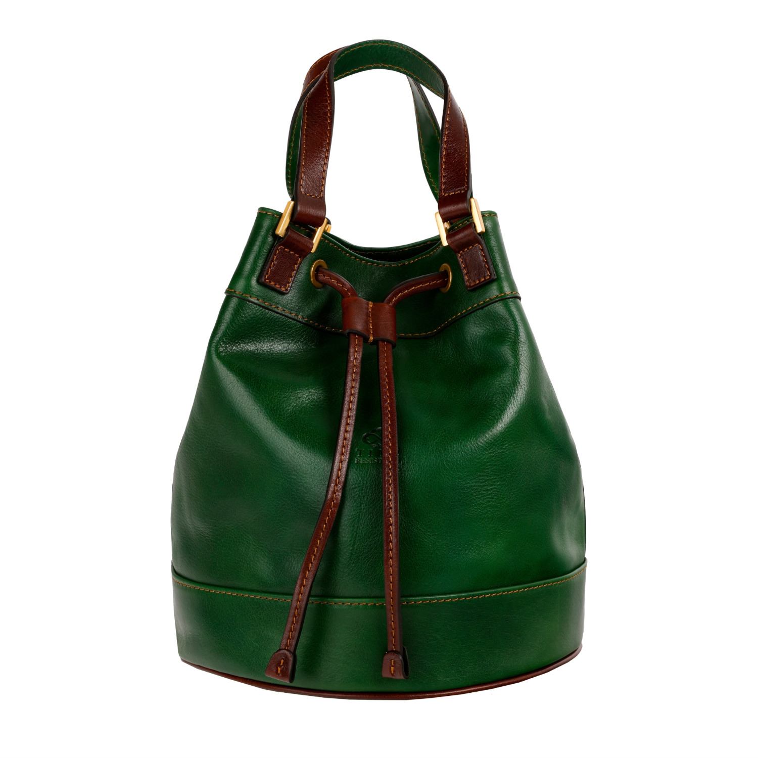 Time Resistance Green Leather Bucket Bag For Women - Light In August In Green