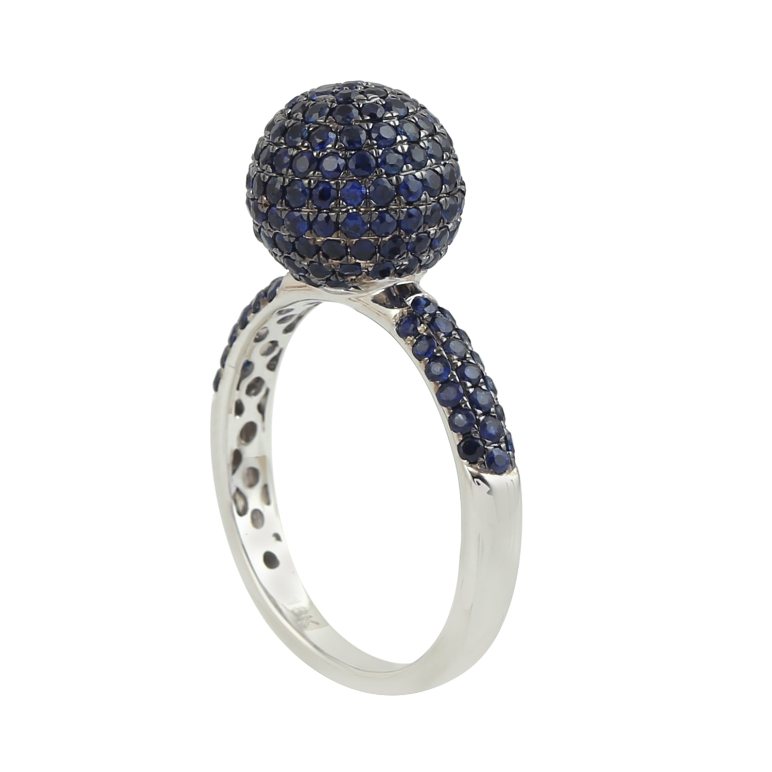 Artisan Women's Blue / White Blue Sapphire Gemstone In White Gold Ball Cocktail Ring