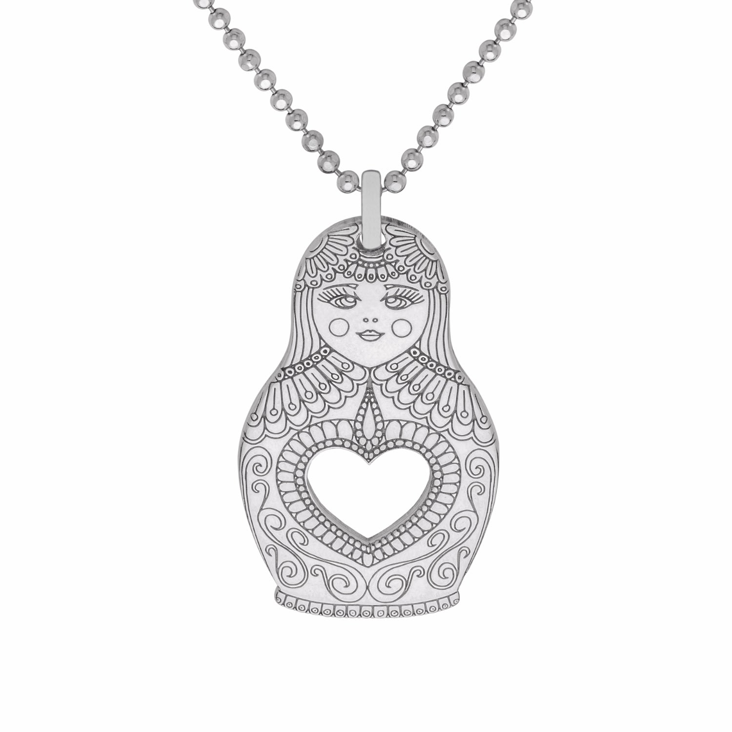 Women’s Large Silver Russian Doll Pendant Necklace Cartergore