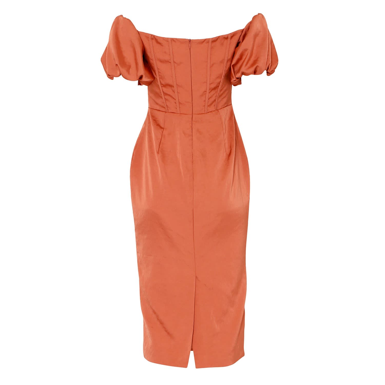 rust bardot dress