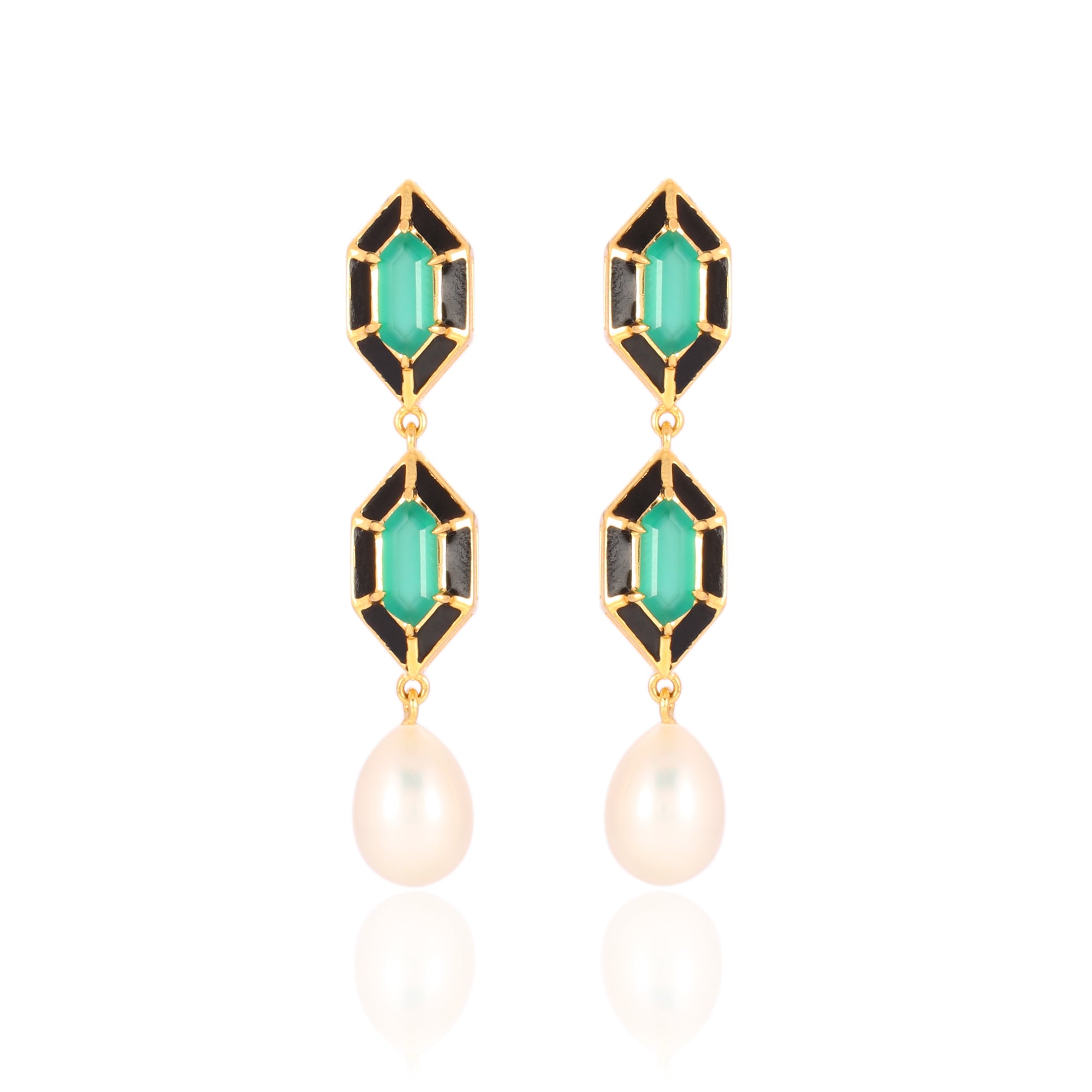 Women’s Hexagon Green Onyx Earring - 18K Gold Vermeil Karrah Jewellery