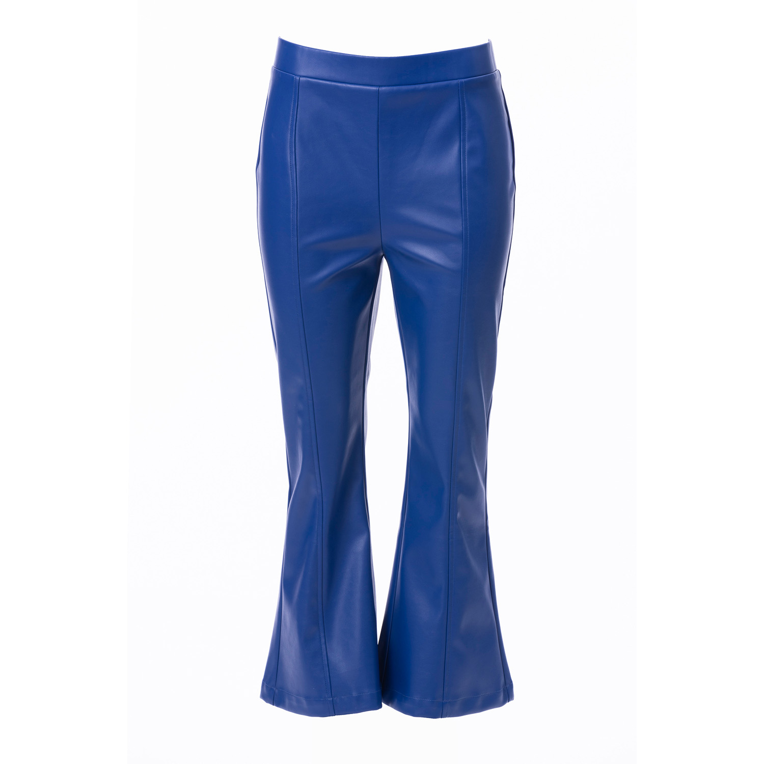 Carloslines Women's Blue Pu Leather Skinny Flare Pant In Cobalt Solid In Blue