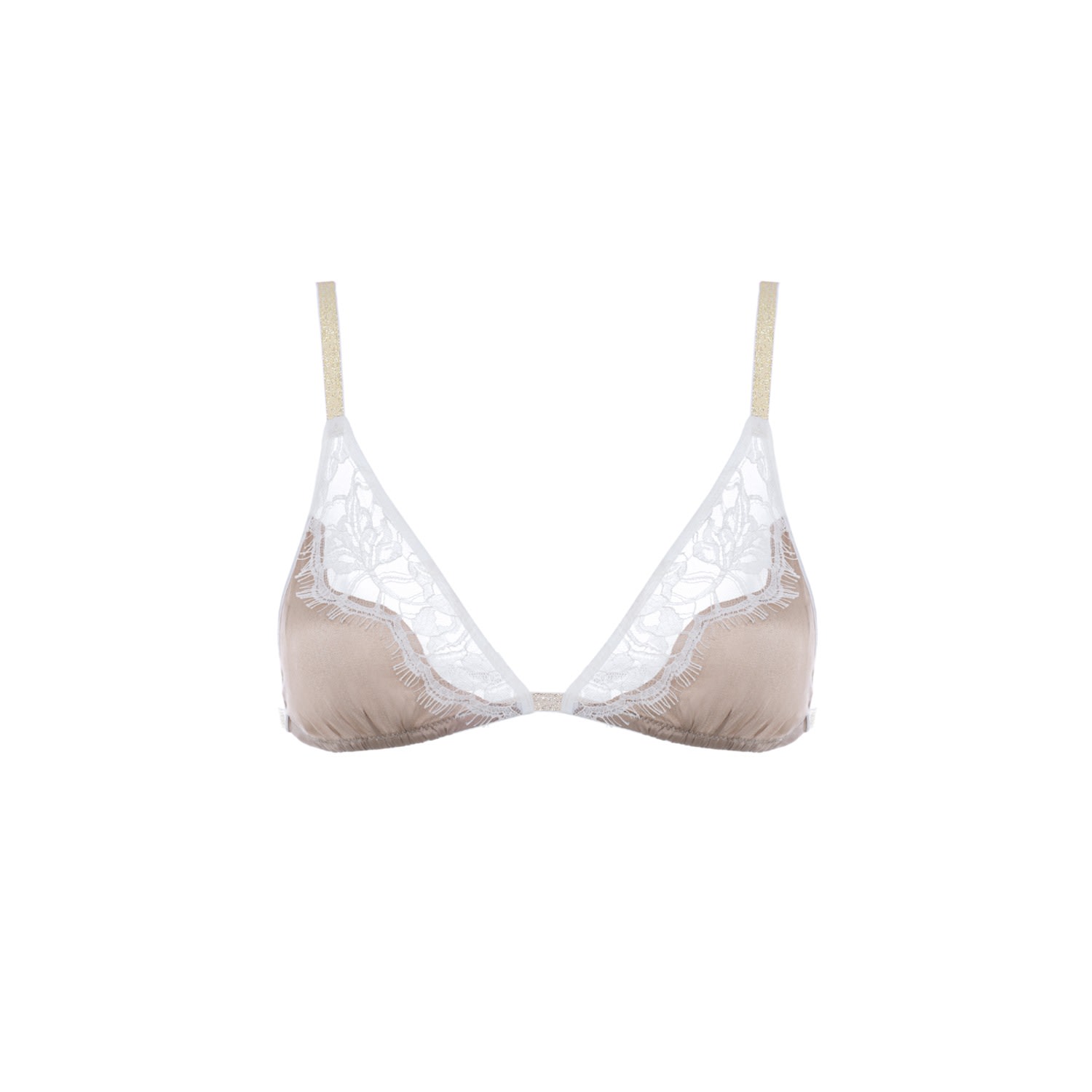 Saeta Paris Women's White / Brown / Neutrals Silk & Cotton Lace Bra - White & Sand - Grace In White/brown