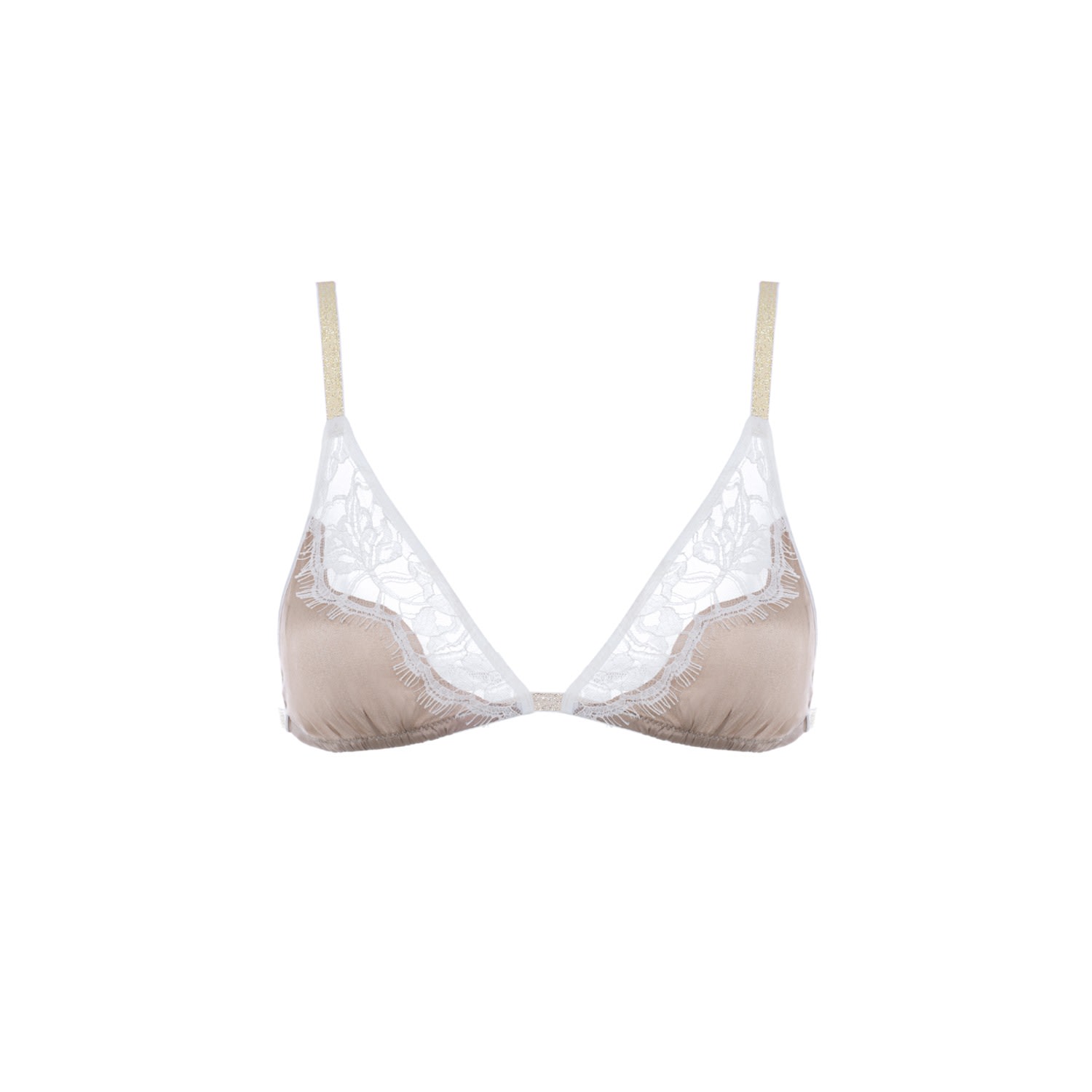 Saeta Paris Women's Neutrals / White / Brown Silk & Cotton Lace Bra - White & Sand - Grace In Pink