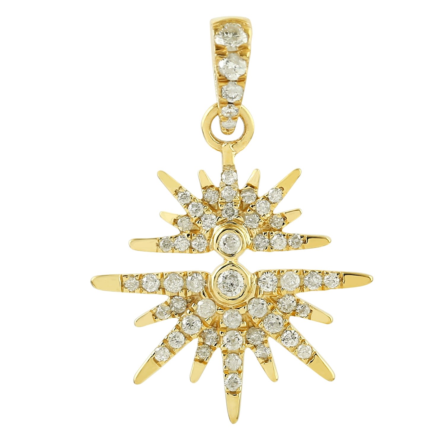 Women’s Gold / White 14K Yellow Gold Sunburst Pave Diamond Charm Pendant Artisan