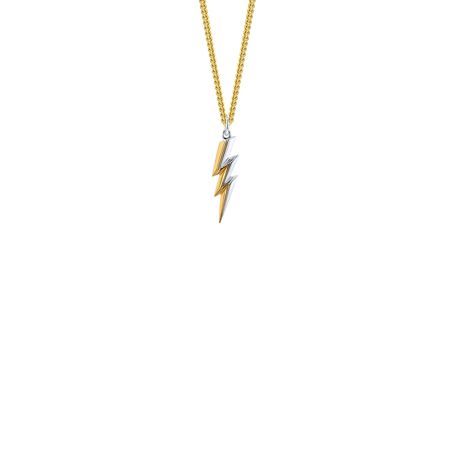 True Rocks Women's Mini Lightning Strike Pendant 2tone Gold/silver On Gold Chain