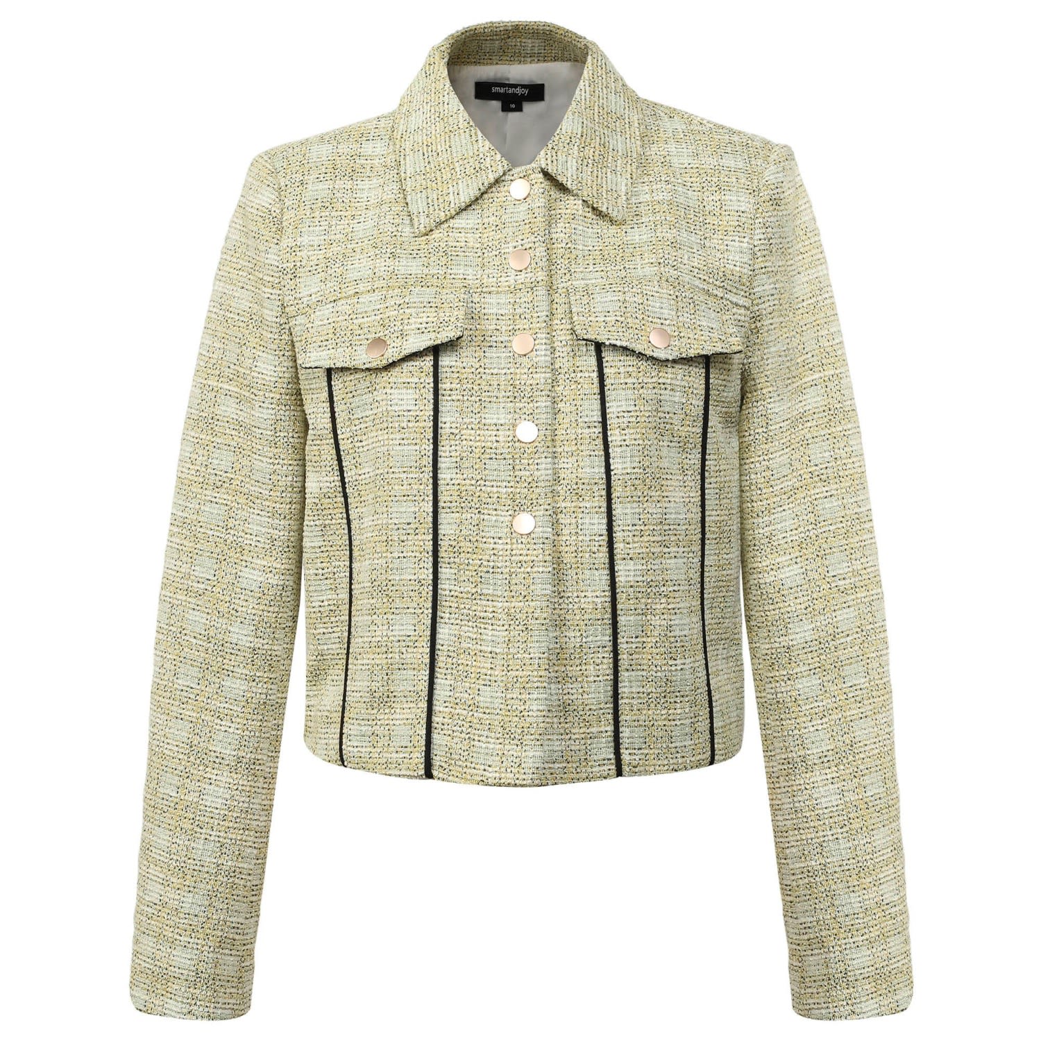 Smart And Joy Women's Yellow / Orange Crop Jacket With Pocket Flaps And Bias - Yellow In Yellow/orange