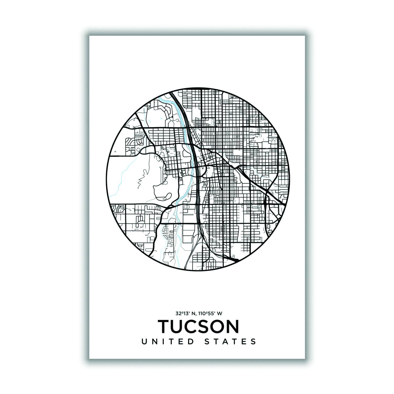 Black Map Of Tuscon Extra Large Stanley Print House