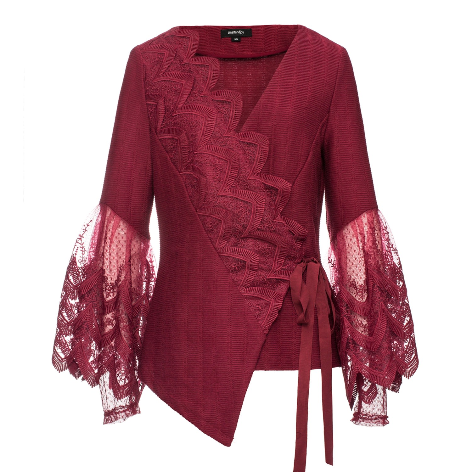 Smart And Joy Women's Lace Edges Knitted Wrap-over Top -red In Red