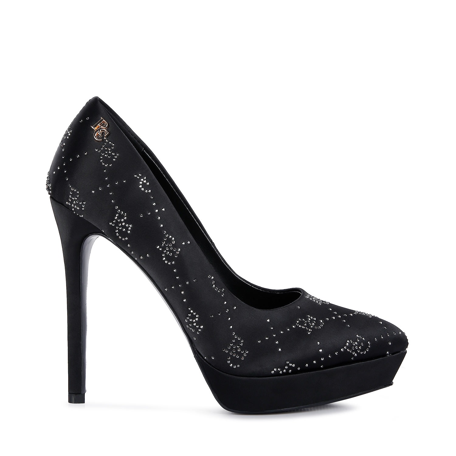 Rag & Co Ballard Black Monogram Satin Stiletto Pumps In Black
