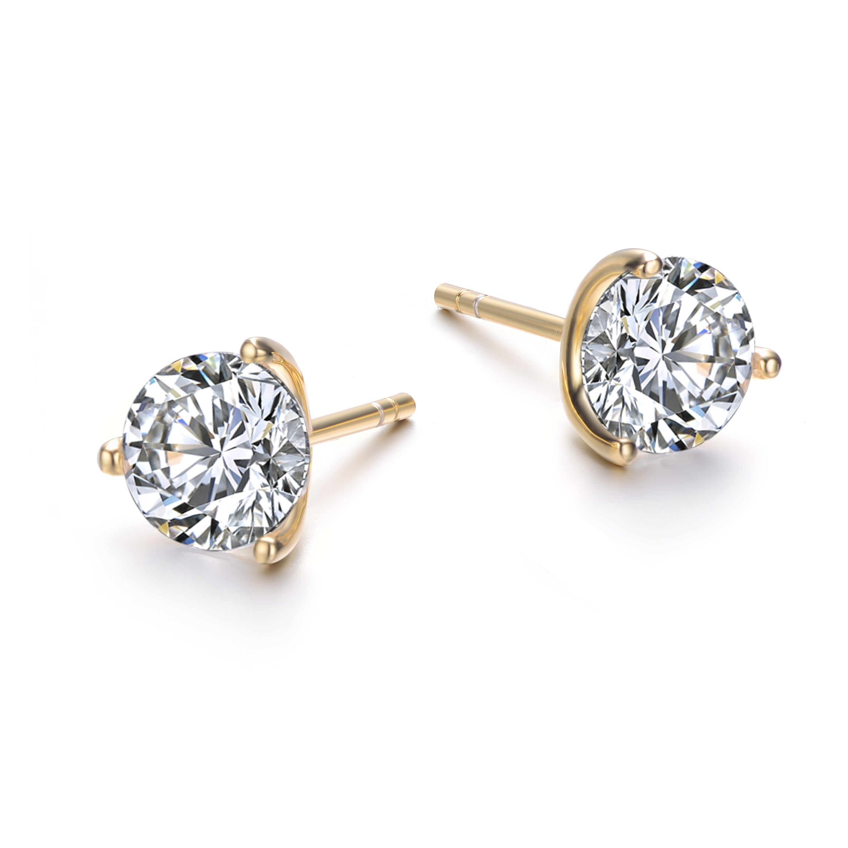 Genevive Jewelry Women's Gold / White Rachel Glauber Gold Plated Three-prong Martini Solitaire Stud Earrings In Multi