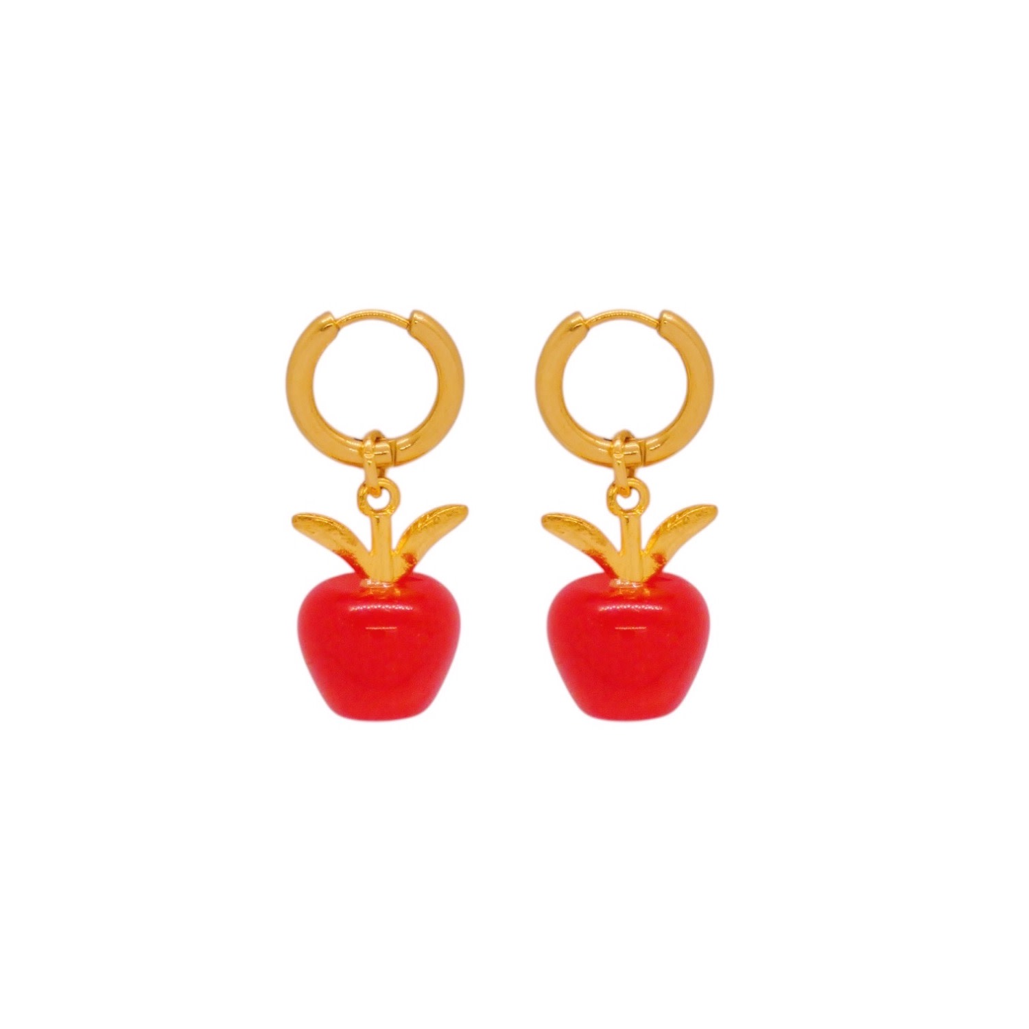 Valerie Chic Women's Gold / Red Apple Cat Eye Stone Hoop Earrings