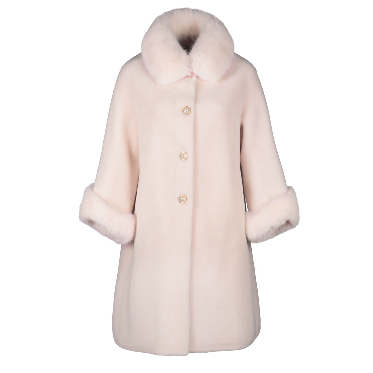 Women’s White ’Monroe’ 100% Wool & Faux Fur Teddy Coat In Bianco L/Xl Santinni