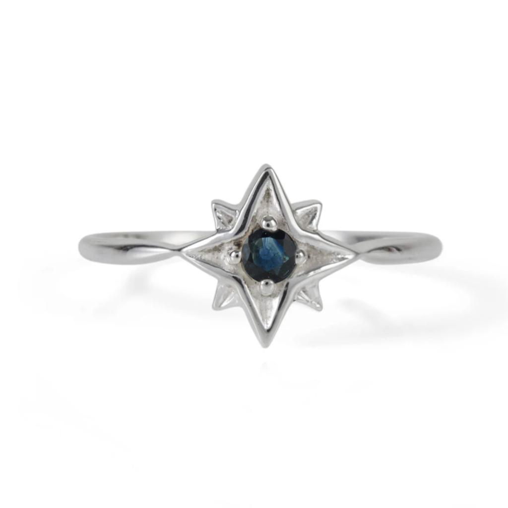 Women’s Guiding North Star Silver Ring - Sapphire Charlotte’s Web Jewellery