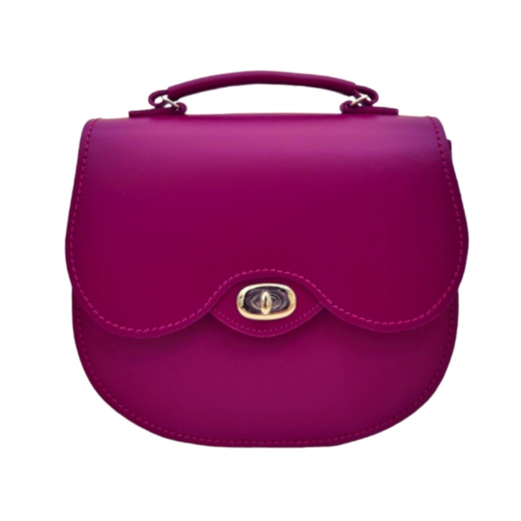 Zatchels Women's Pink / Purple Handmade Leather Twist Lock Saddle Bag - Magenta In Pink/purple