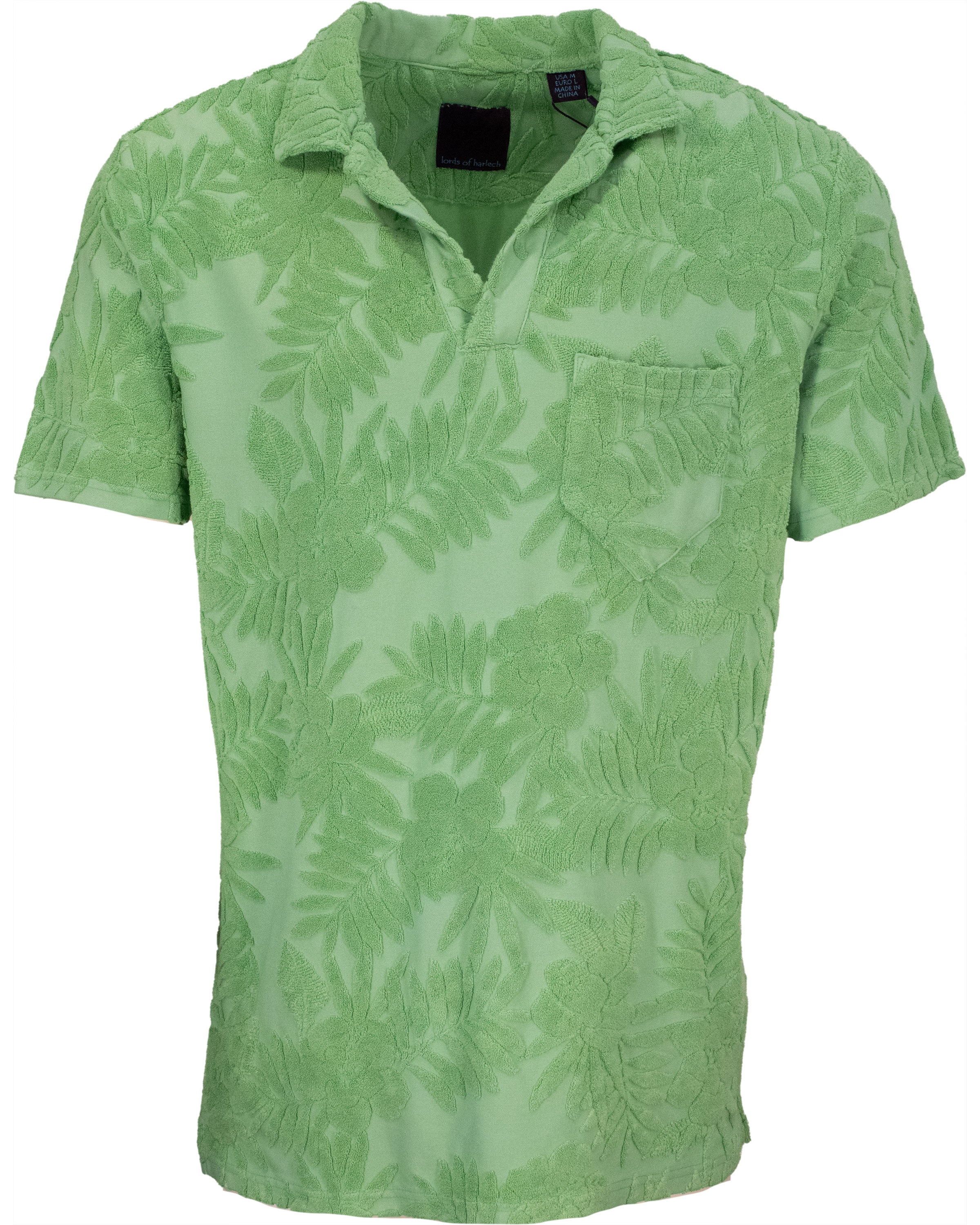 Lords Of Harlech Men's Green Johnny Farm Floral Towel Polo - Clover In Green