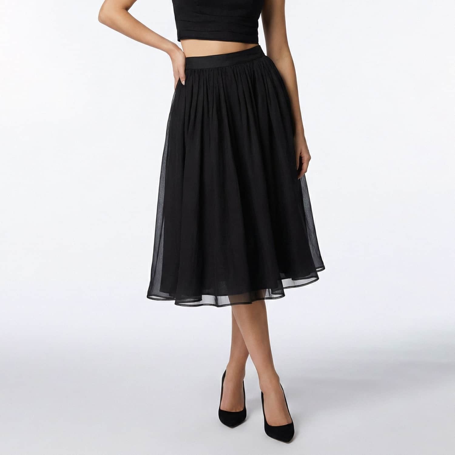 Gathered Silk Midi Skirt - Black | AVENUE N°29 | Wolf & Badger