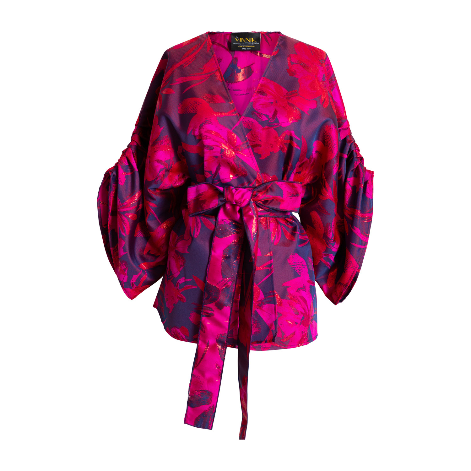 Women’s Pink / Purple / Red Floral Jacquard Ruched Sleeve Theater Jacket- La Gazzetta One Size Byvinnik