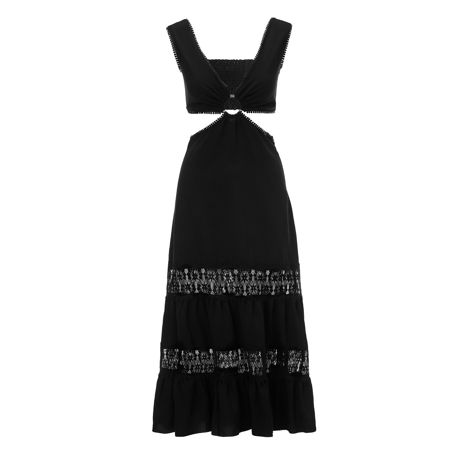 Nissa Women's Black Lace Detail Viscose Dress In Black