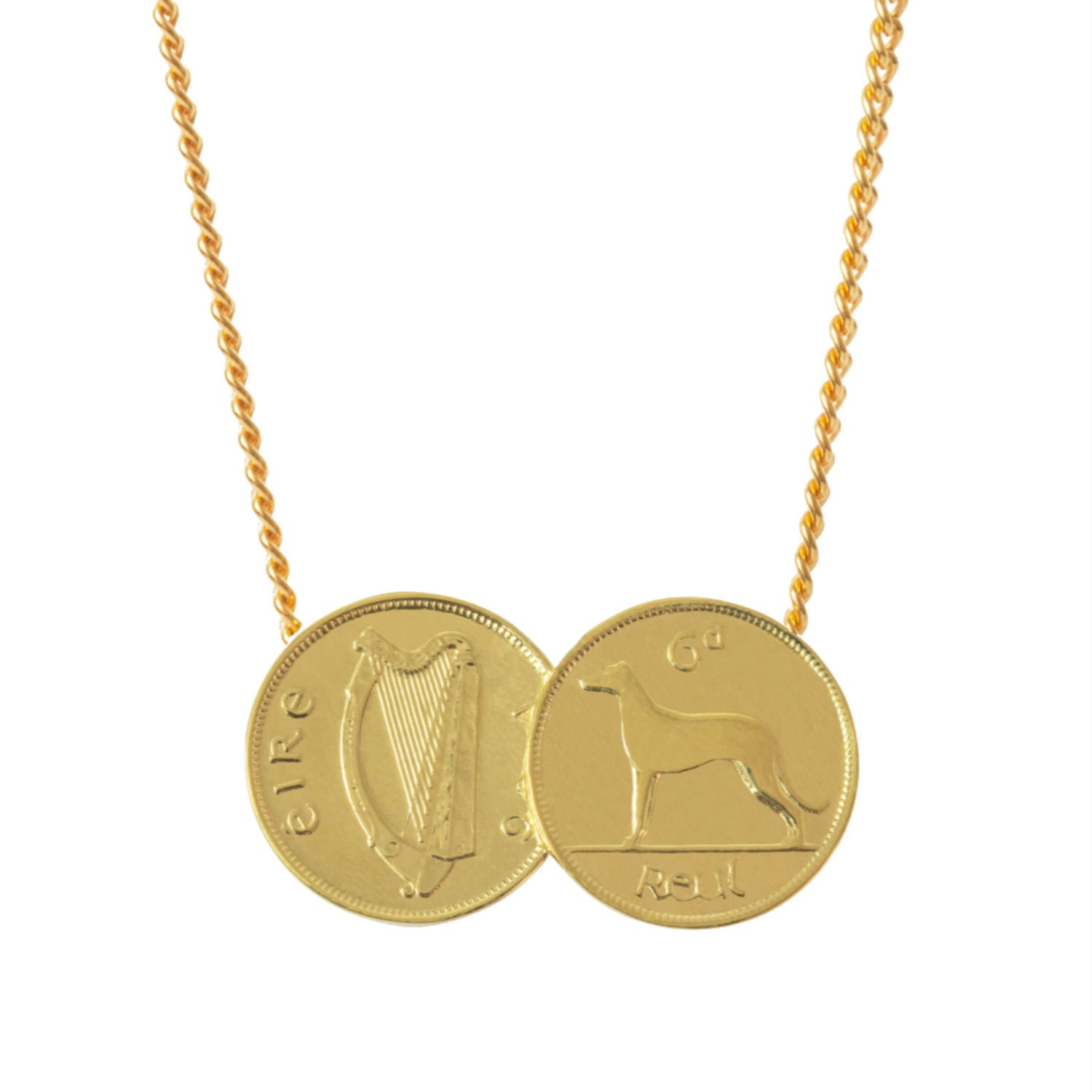 Katie Mullally Limited Women's Double Irish 6d Coin Necklace In Yellow Gold Plate In Gold