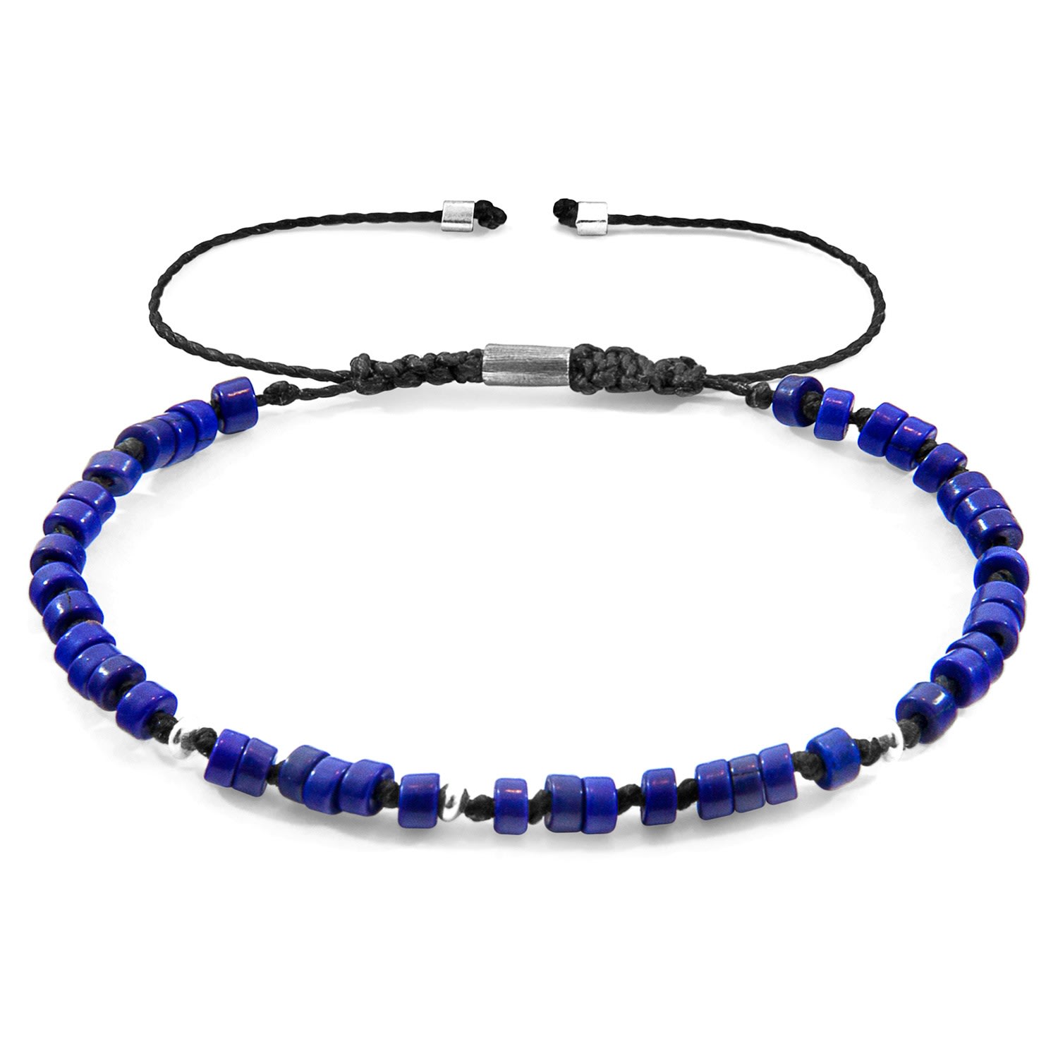 Anchor & Crew Men's Blue Turquoise Percy Silver & Stone Skinny Macrame Bracelet In Blue