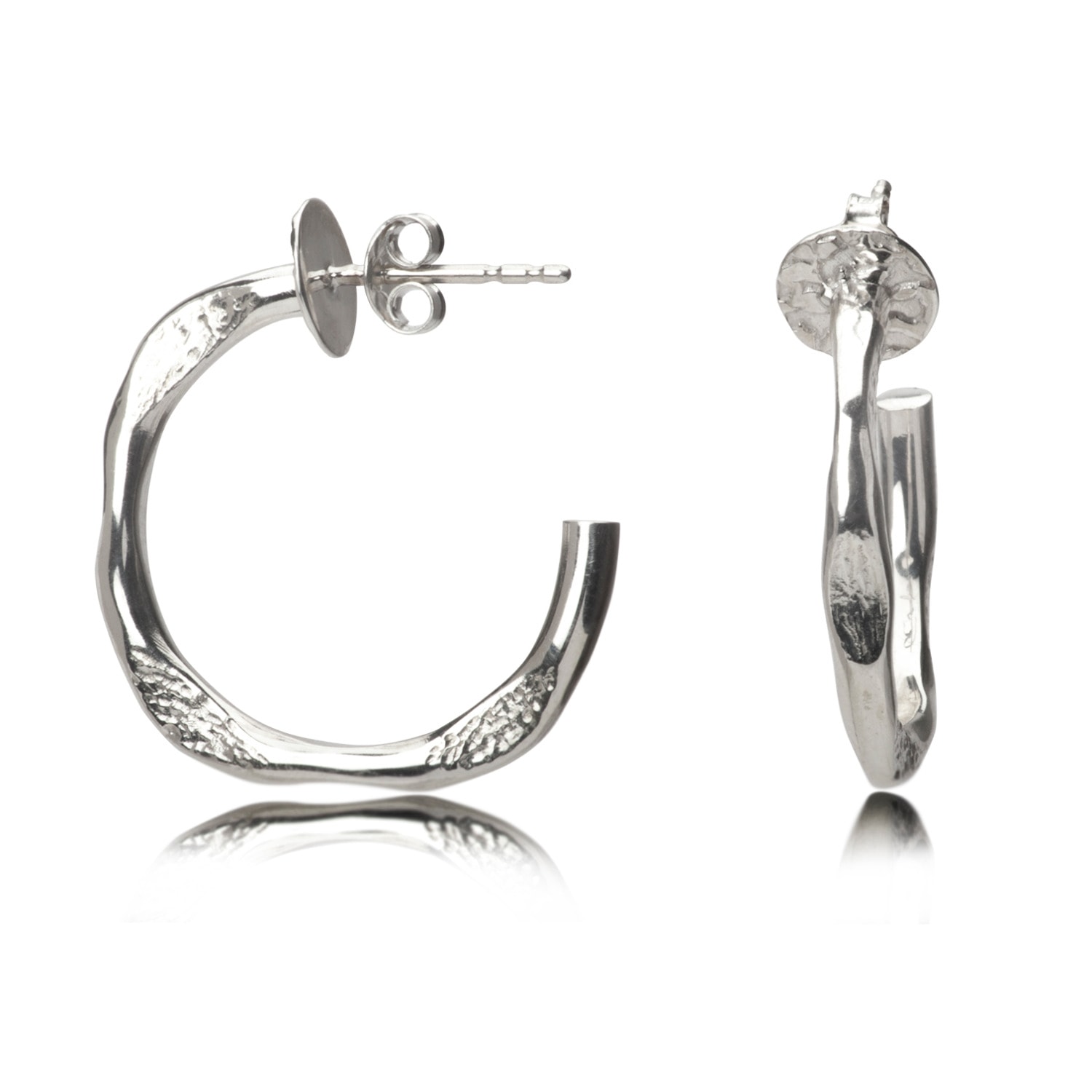 The Jewellery Store London Women's Hammered Open Hoop Stud Earrings In Sterling Silver In Silver