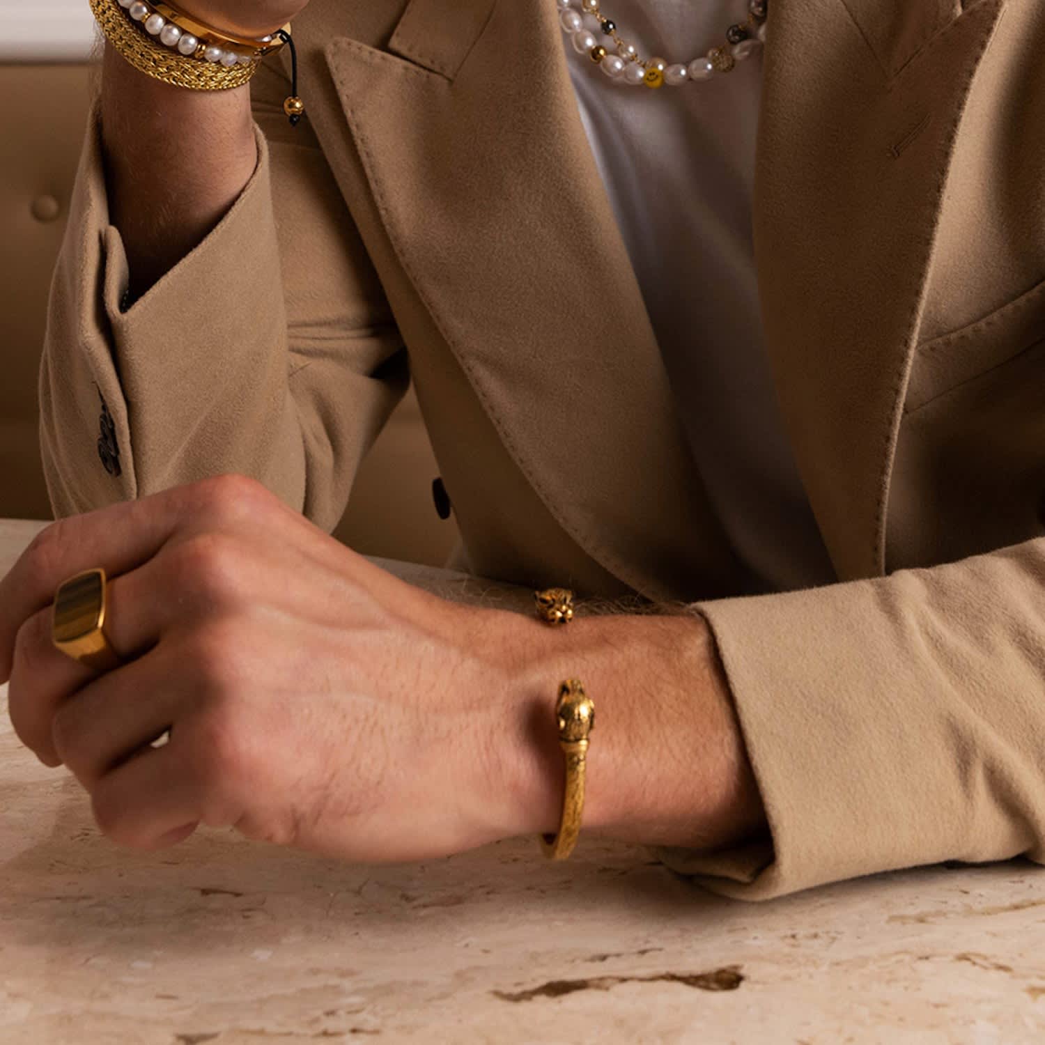 Men's Panther Bangle In Gold Nialaya Wolf Badger